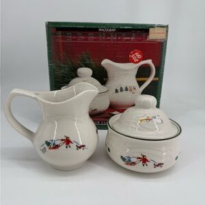 Pfaltzgraff Perennial Cream and Sugar Set with Festive Motif